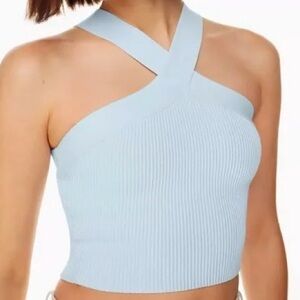 Aritzia Babaton Sculpt Knit Halter Cropped Tank, XXL in Blue